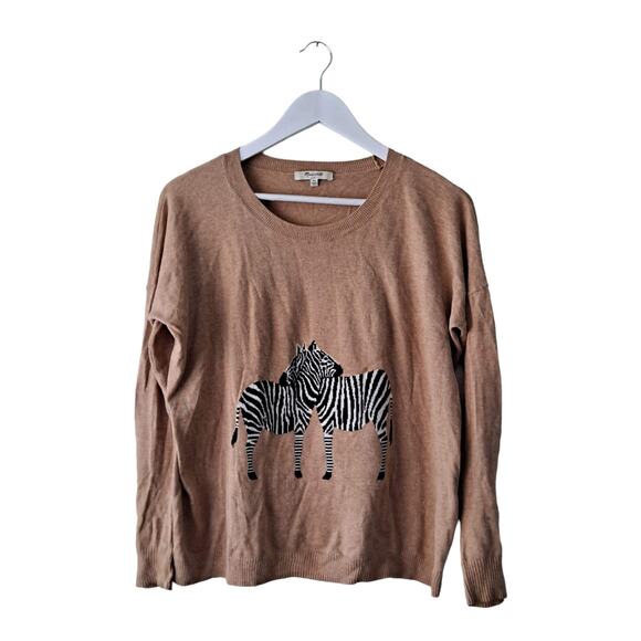 Madewell Camel Color Zebra Graphics Lightweight Crewneck Pull On Sweater - Sz XS - Picture 1 of 11